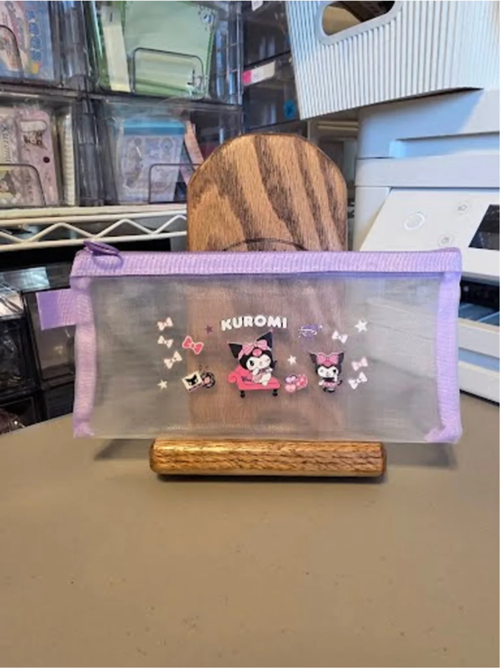 KUR-2340 Kuromi Mesh Pencil Pouch - Zippered - 8x3.5
